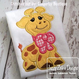 Giraffe with bow appliqué machine embroidery design