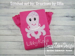 Girly Octopus wearing glasses appliqué embroidery design
