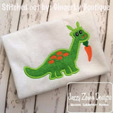 Dinosaur wearing bunny ears with carrot appliqué machine embroidery design