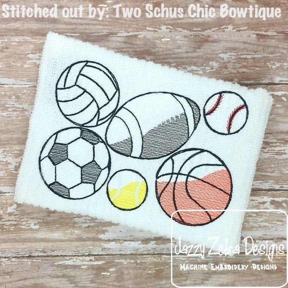 Sports Balls Sketch Machine Embroidery Design