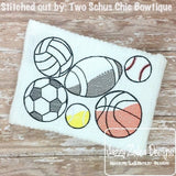 Sports Balls Sketch Machine Embroidery Design