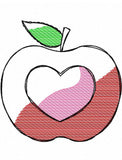 Apple with Heart sketch machine embroidery design