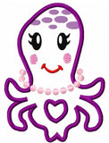 Girly Octopus applique machine embroidery design