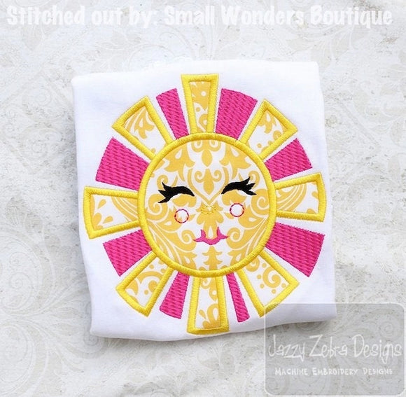 Girl Sun appliqué machine embroidery design