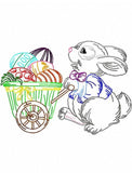 Easter Bunny with cart of eggs sketch stitch outline machine embroidery design