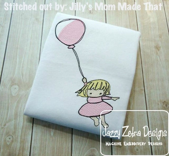 Little Girl with Balloon Sketch machine Embroidery Design