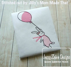 Birthday girl bunny with balloon sketch machine embroidery design