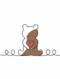 Bear with heart sketch machine embroidery design