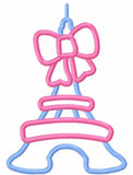 Girl Eiffel Tower with bow appliqué machine embroidery design