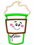 Latte coffee with face appliqué machine embroidery design