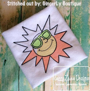 Summer Sun with sunglasses sketch machine embroidery design