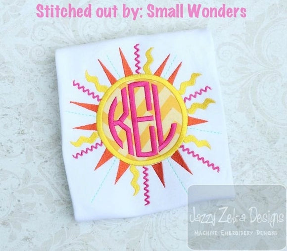 Sun monogram frame appliqué machine embroidery design