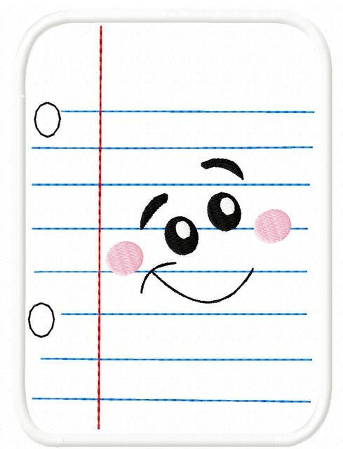 School Notebook Paper with face appliqué machine embroidery design