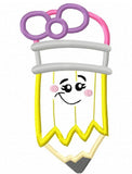 Pencil with face girl appliqué machine embroidery design