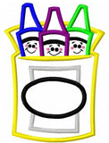 Box of crayons with faces appliqué machine embroidery design