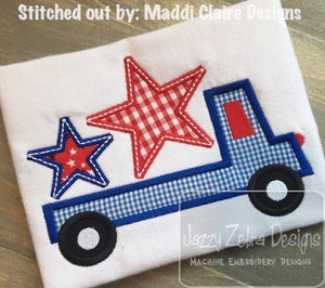 Truck with patriotic stars applique machine embroidery design