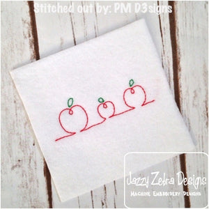 3 Apples in a row vintage stitch machine embroidery design