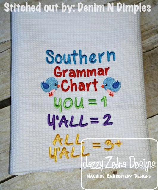 Y'all Southern Grammar Saying Chart Machine Embroidery Design