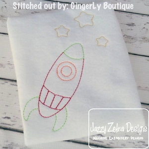 Rocket ship vintage stitch machine embroidery design