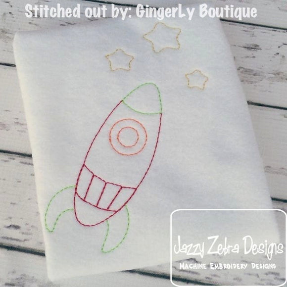 Rocket ship vintage stitch machine embroidery design