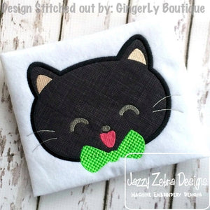 Cat Face with bow tie appliqué embroidery design