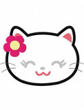 Girly cat with flower appliqué machine embroidery design