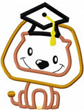 Lion wearing graduation cap applique embroidery design