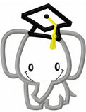 Elephant wearing graduation cap applique machine embroidery design