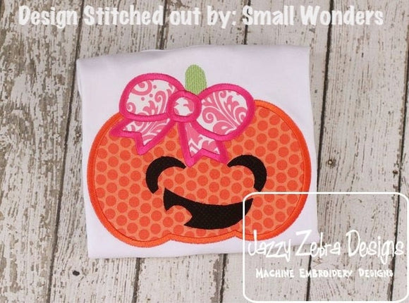 Jack-o-lanten girl pumpkin with bow appliqué machine embroidery design