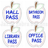Apple Teacher hall Passes In The Hoop machine embroidery design