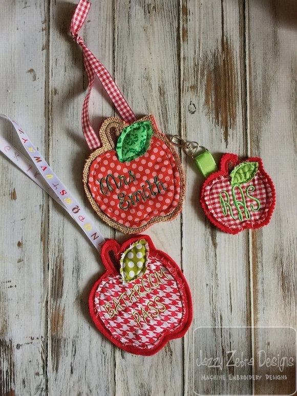 Apple In the Hoop applique keychain/pass/decoration machine embroidery design