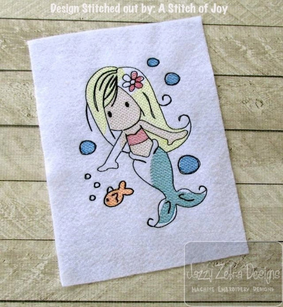 Mermaid sketch machine embroidery design
