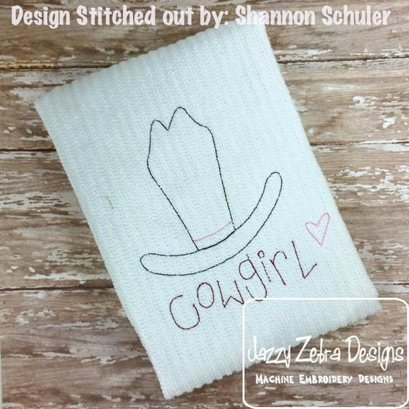 Cowgirl Hat and word vintage stitch machine embroidery design