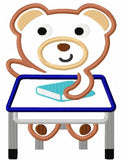 Bear sitting at school desk appliqué machine embroidery design