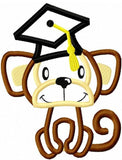 Monkey wearing graduation cap appliqué embroidery design