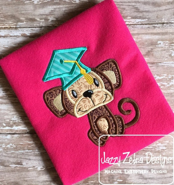 Monkey wearing graduation cap appliqué embroidery design