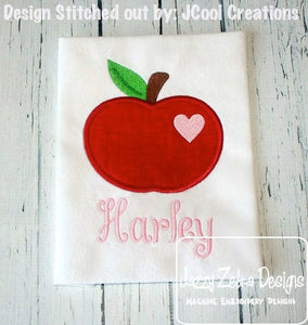 Apple with heart appliqué machine embroidery design