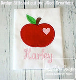 Apple with heart appliqué machine embroidery design