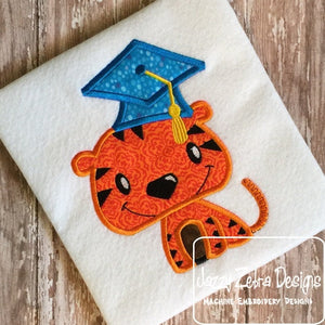 Tiger wearing graduation cap appliqué machine embroidery design