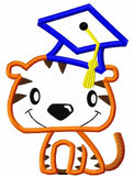 Tiger wearing graduation cap appliqué machine embroidery design