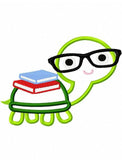 Turtle with glasses and books appliqué machine embroidery design