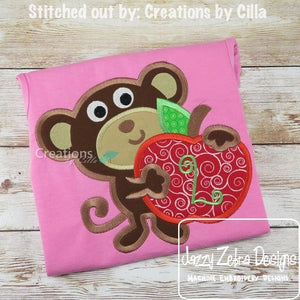 Monkey with Apple appliqué machine embroidery design