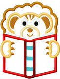 Lion reading book appliqué machine embroidery design