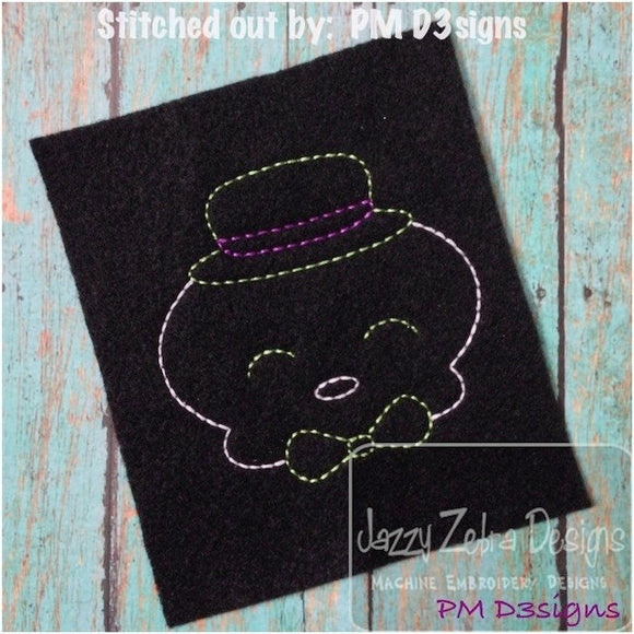 Boy Skull wearing hat vintage stitch machine embroidery design