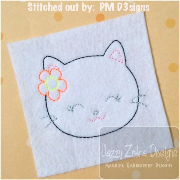 Girl Cat with flower vintage stitch machine embroidery design