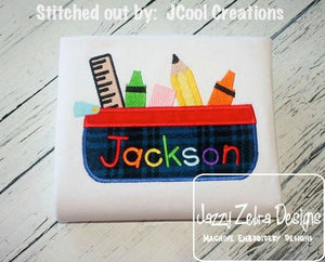 School pencil case appliqué machine embroidery design