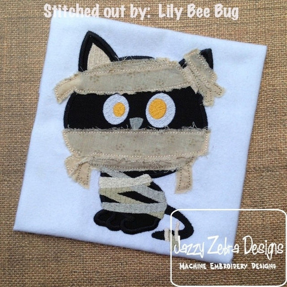Mummy cat with raggedy edge bandages appliqué machine embroidery design