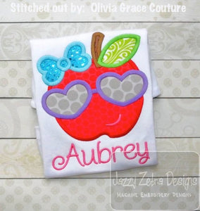 Apple girl wearing heart sunglasses appliqué machine embroidery design