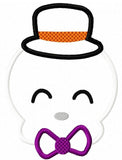 Skull with hat and bow tie appliqué embroidery design