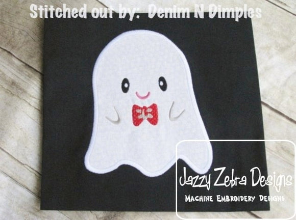 Ghost with bow tie appliqué machine embroidery design
